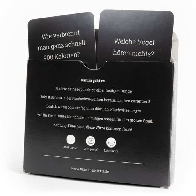 Boxrückseite der Take It Serious Flachwitze-Edition