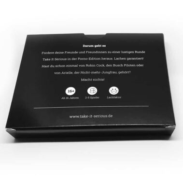 Die Rückseite der Verpackung: Take It Serious Porno-Edition