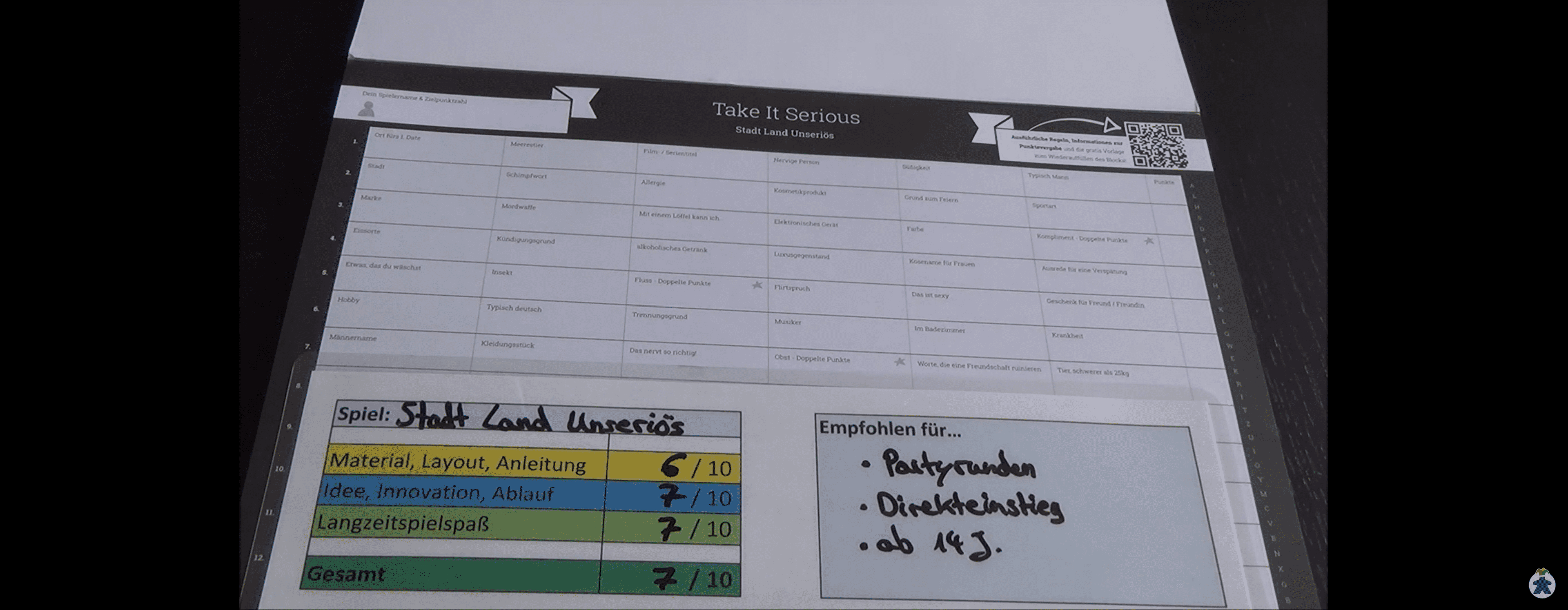 Stadt Land Unseriös wurde bei Spiel-mal-wieder-Brettspieltests genau unter die Lupe genommen.