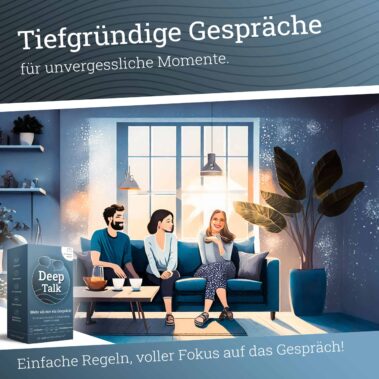 Drei Personen sitzen auf einem Sofa und führen tiefgründige Gespräche in einem gemütlichen Raum mit großem Fenster und Pflanzen.