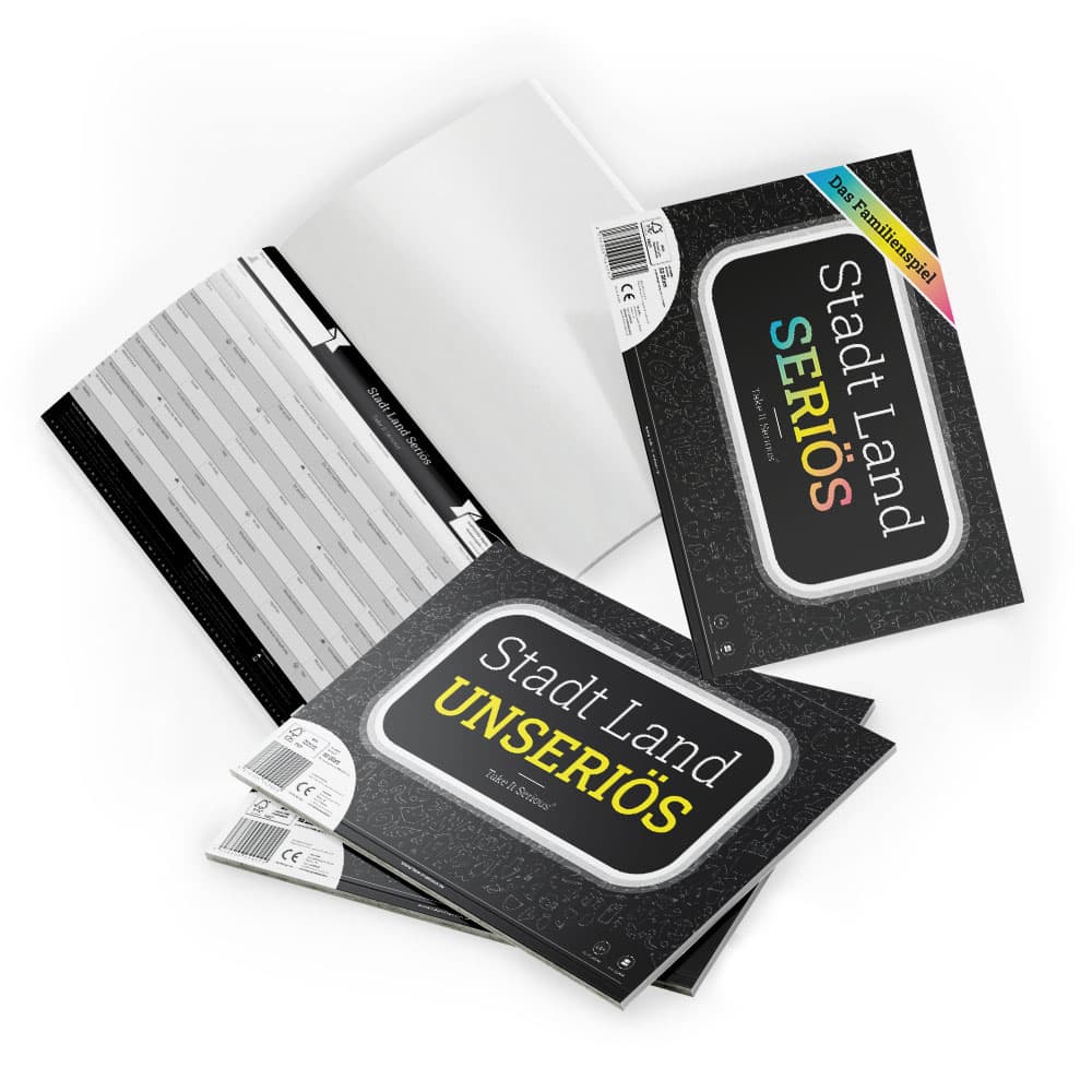 Stadt Land Unseriös und Stadt Land Seriös - die lustigen Stadt Land Fluss Spiele von Take It Serious - mit besonders vielen abwechslungsreichen Kategorien