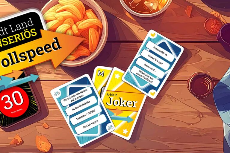 Wer denkt am schnellsten? Vollspeed fordert euch beim Stadt Land Fluss Spielen nocheinmal mehr heraus, denn die Zeit spielt mit. 500 Kategorien aus 7 Themengebieten warten auf euch.