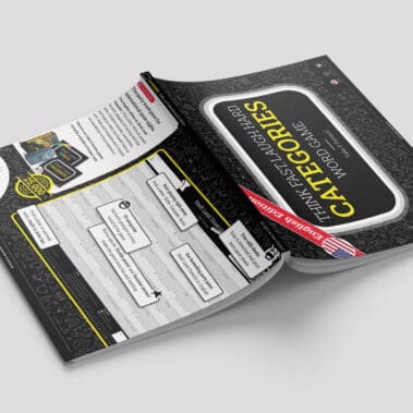 Board game Categories Word Game by Stadt-Land-Unserioes - Opened cover and back of the game at a glance